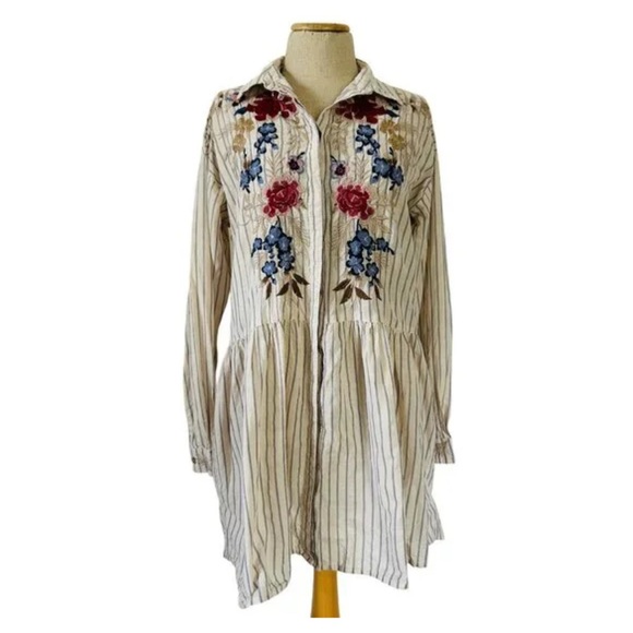 Johnny Was Tops - Johnny Was workshop long sleeve embroidered tunic dress top size XS